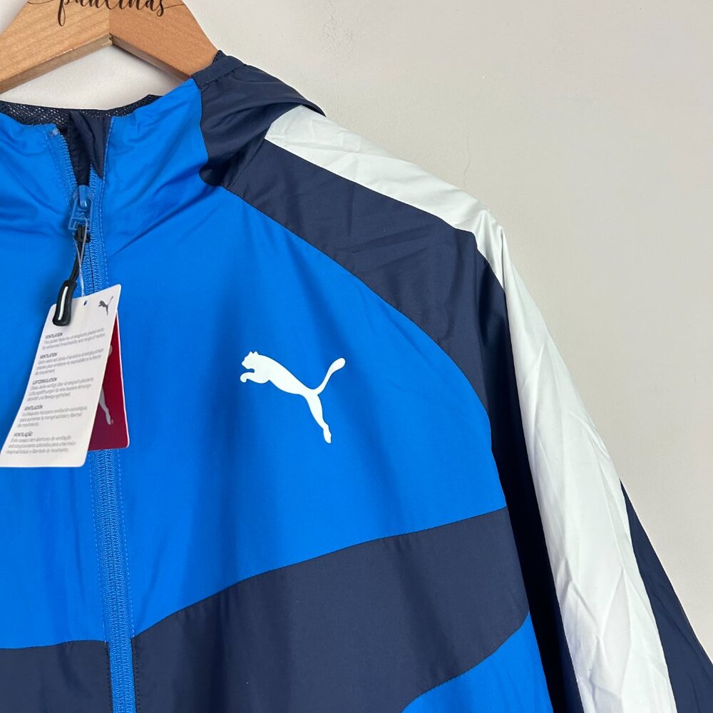 NWT Puma Jacket Mens XL Strong Blue Power Vent Windbreaker Full Zip Hoodie - Picture 3 of 8